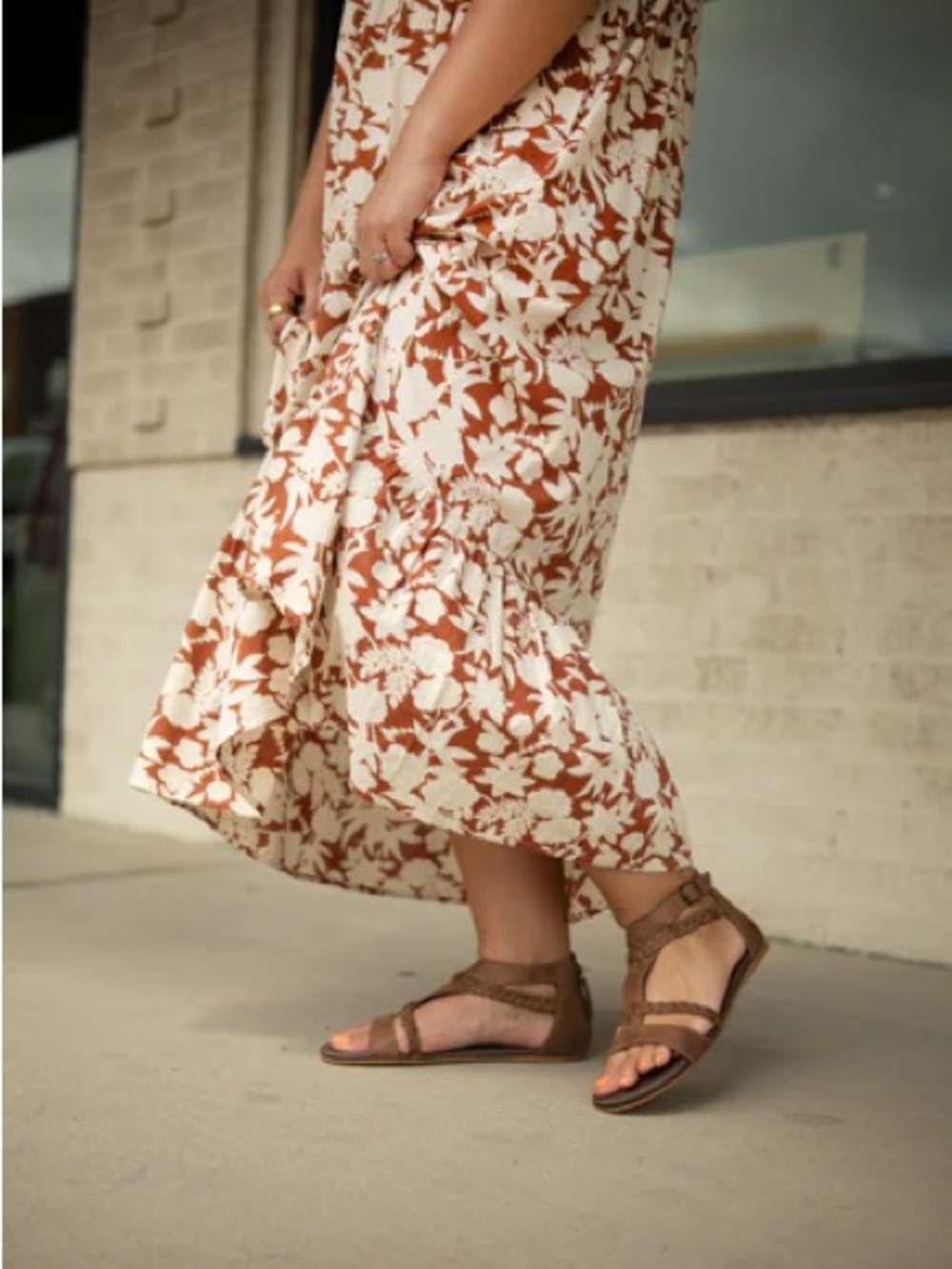 Rust tiered maxi skirt smocked euro summer boho floral large cottagecore